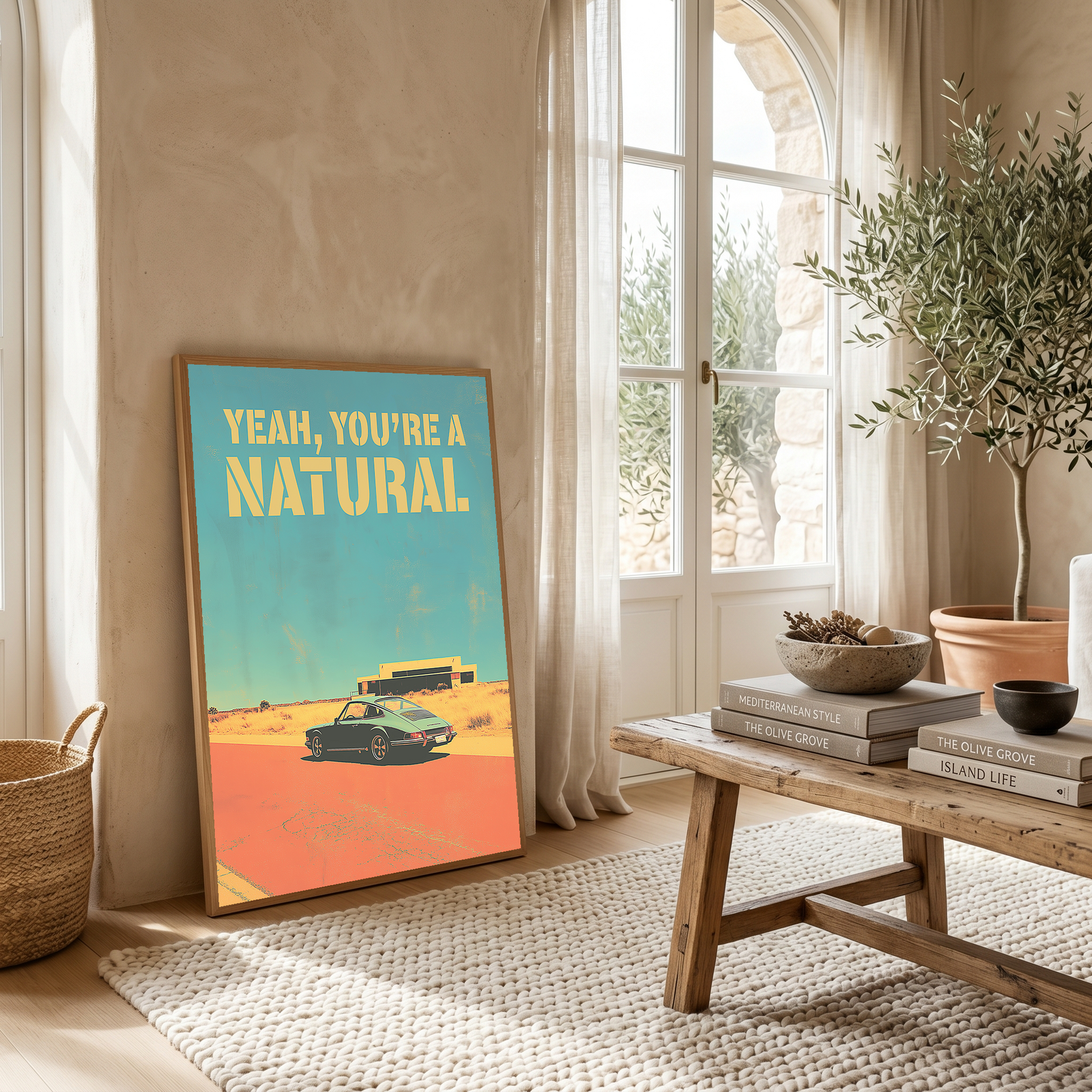 Vintage Porsche Desert Road Poster — You're a Natural Motivational Print