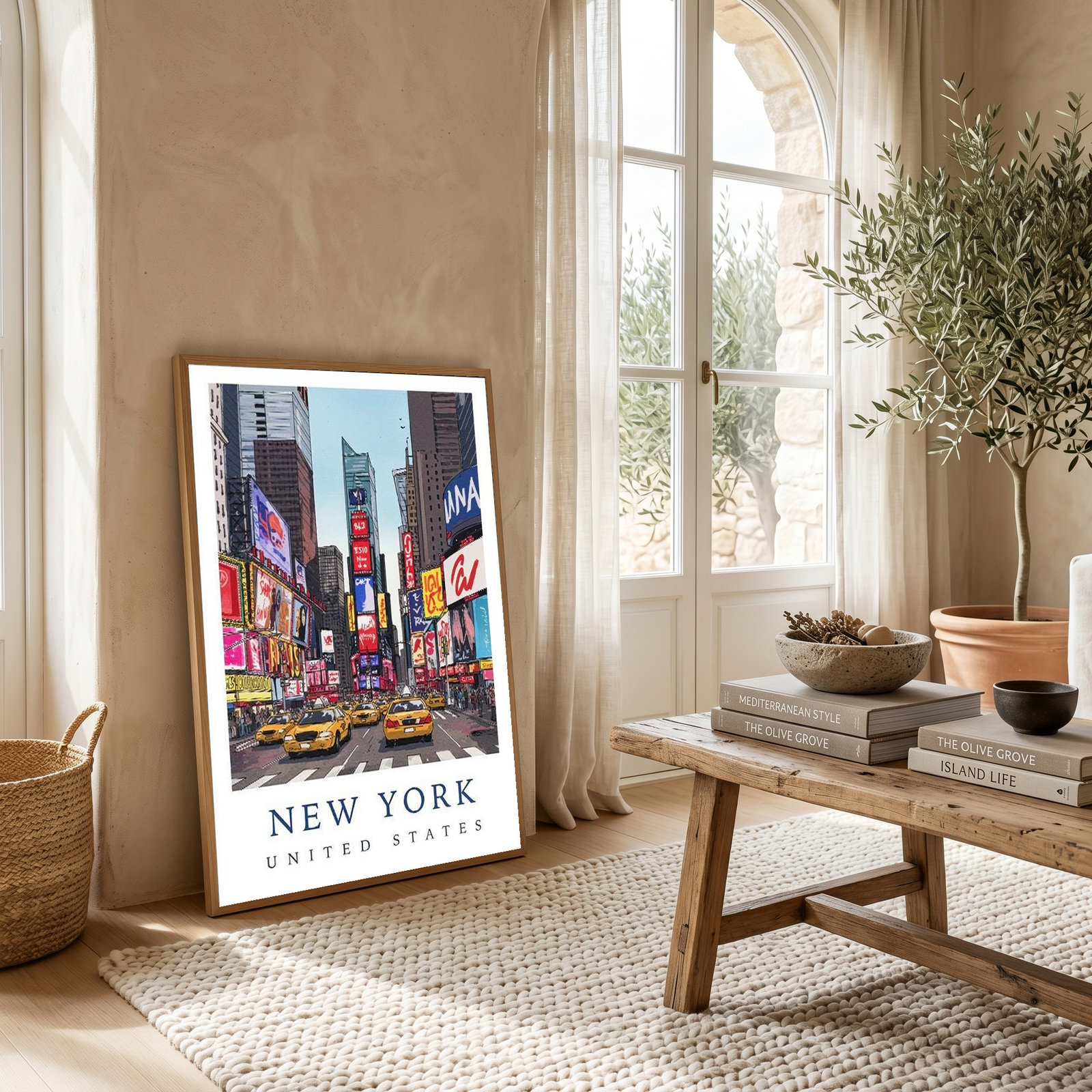 New York City Travel Poster — Times Square Yellow Cabs Iconic Print