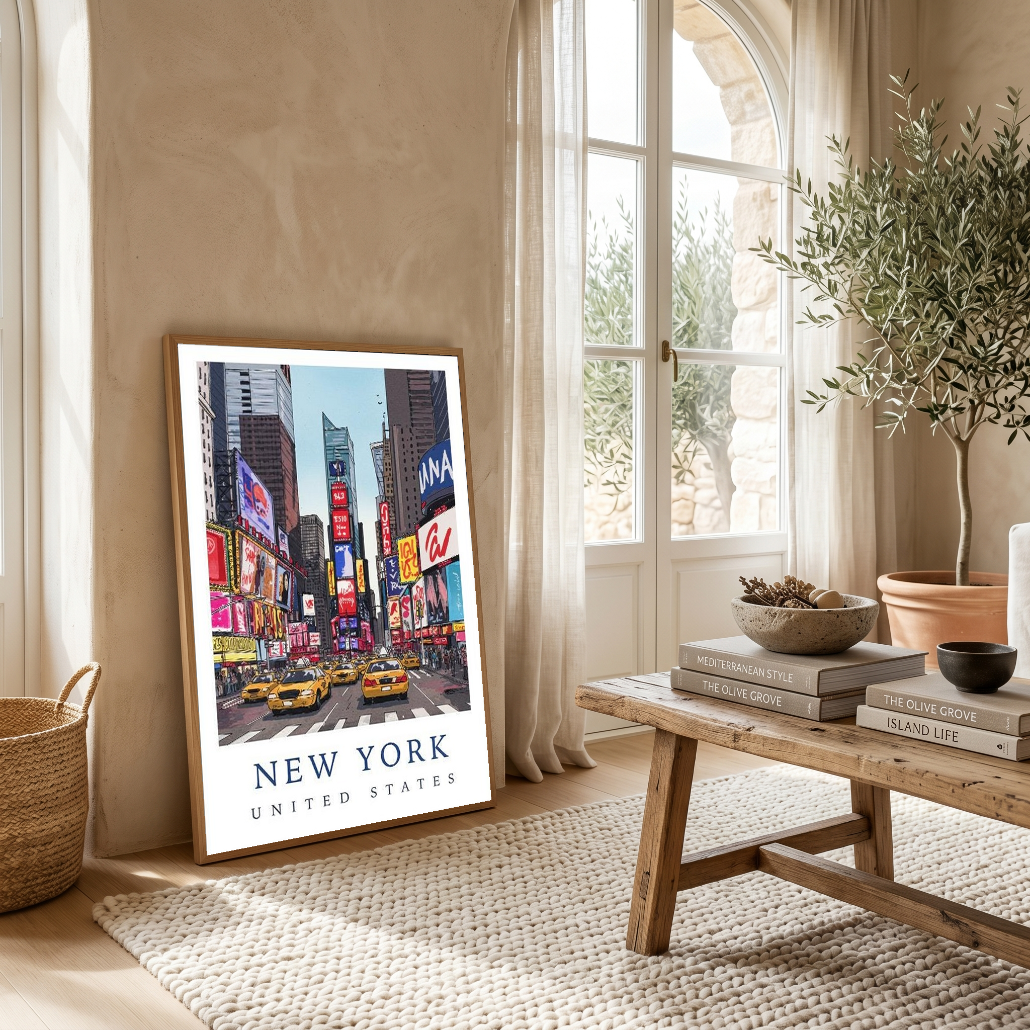 New York City Travel Poster — Times Square Yellow Cabs Iconic Print