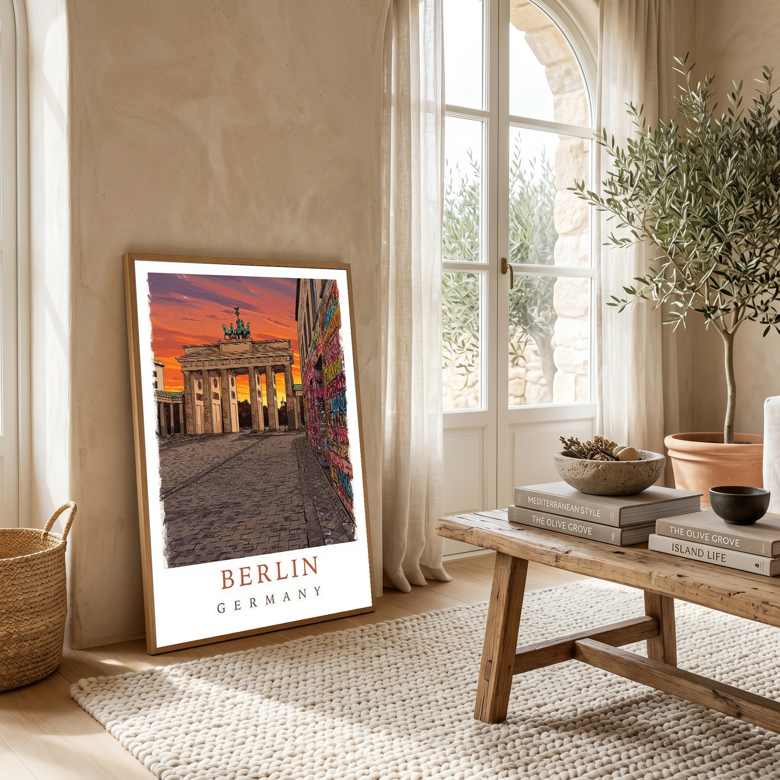 Berlin Germany Travel Poster — Brandenburg Gate Sunset Graffiti Print