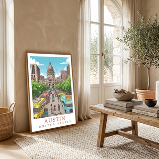 Austin Texas Travel Poster — State Capitol Food Truck Congress Print