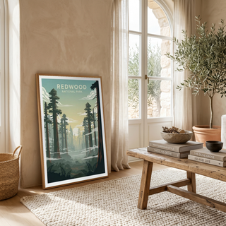 Redwood National Park Poster — Vintage California Towering Forest Print