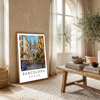 Barcelona Spain Travel Poster — Sagrada Familia Cityscape Print
