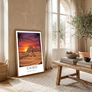 Cairo Egypt Travel Poster — Pyramids Sphinx Sunset Wall Art Print