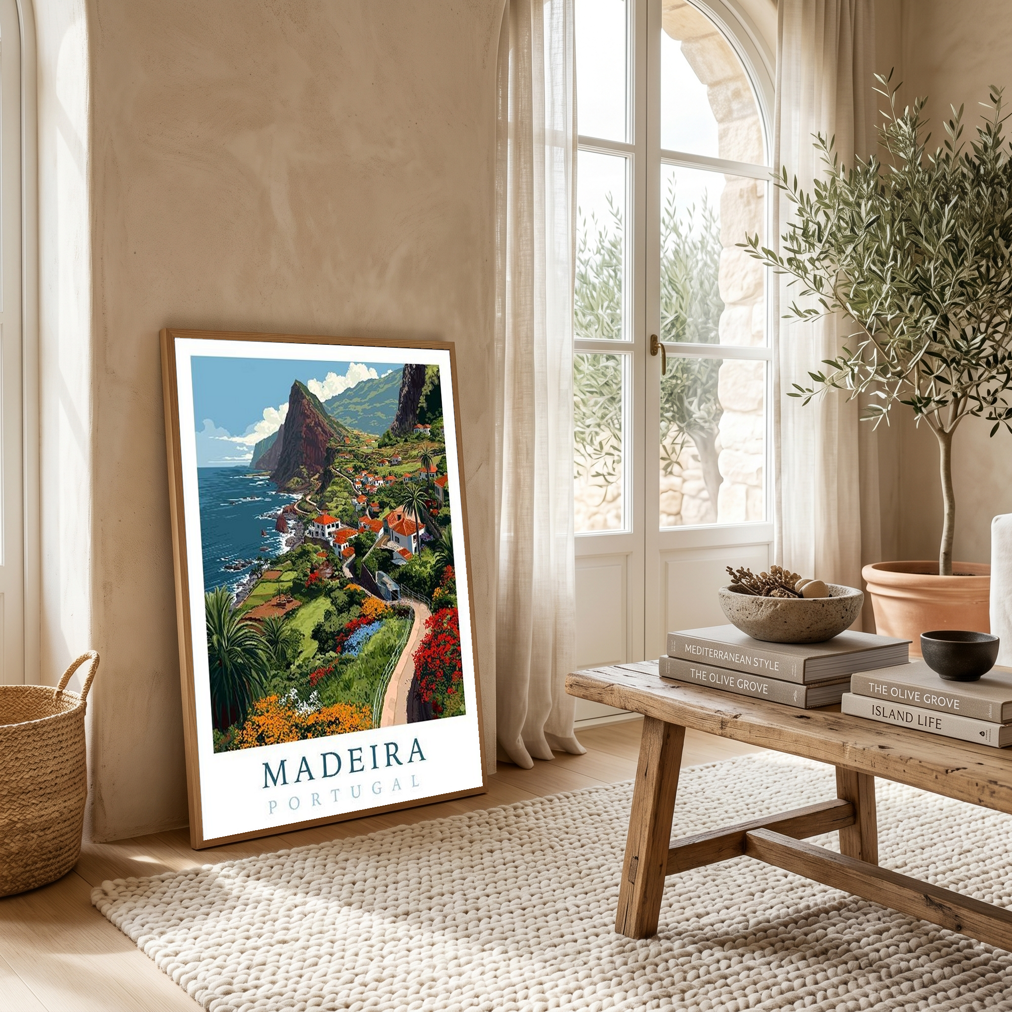 Madeira Portugal Travel Poster — Vintage Island Cliffs Print