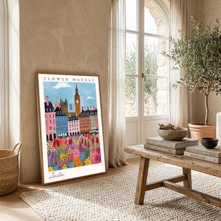 London Flower Market Print — Big Ben Cityscape British Botanical Art
