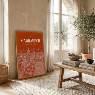 Marrakech Line Art Print — Terracotta Koutoubia Medina Skyline Wall Art