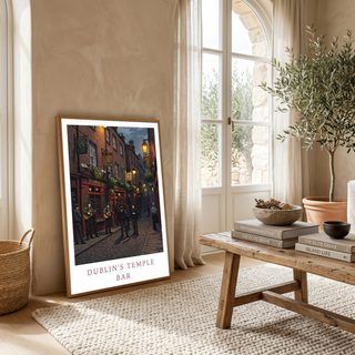 Dublin Ireland Travel Poster — Temple Bar Irish Pub Buskers Night Print