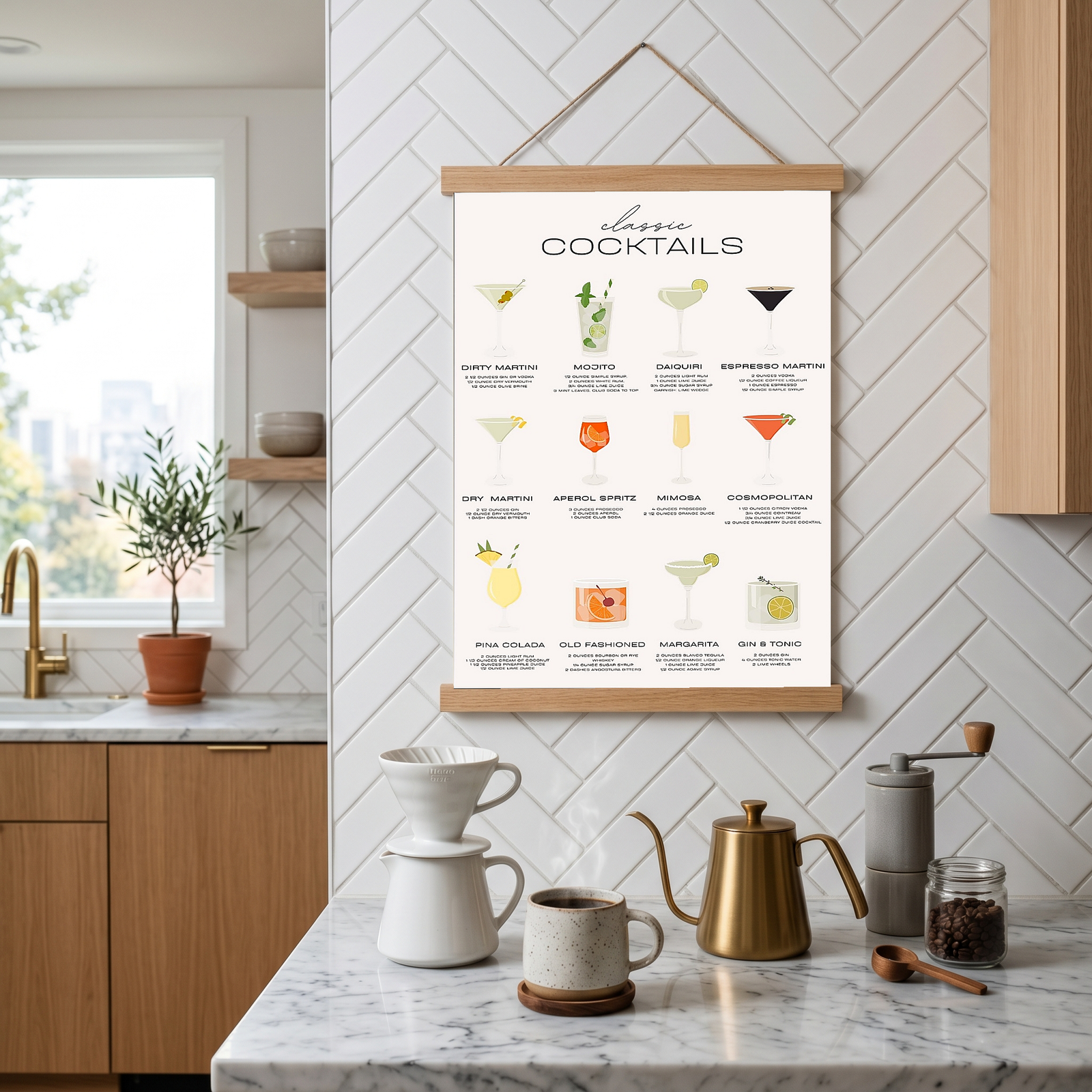 Classic Cocktails Wall Art Print — Vintage Bar Menu Poster