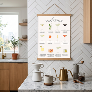 Classic Cocktails Wall Art Print — Vintage Bar Menu Poster