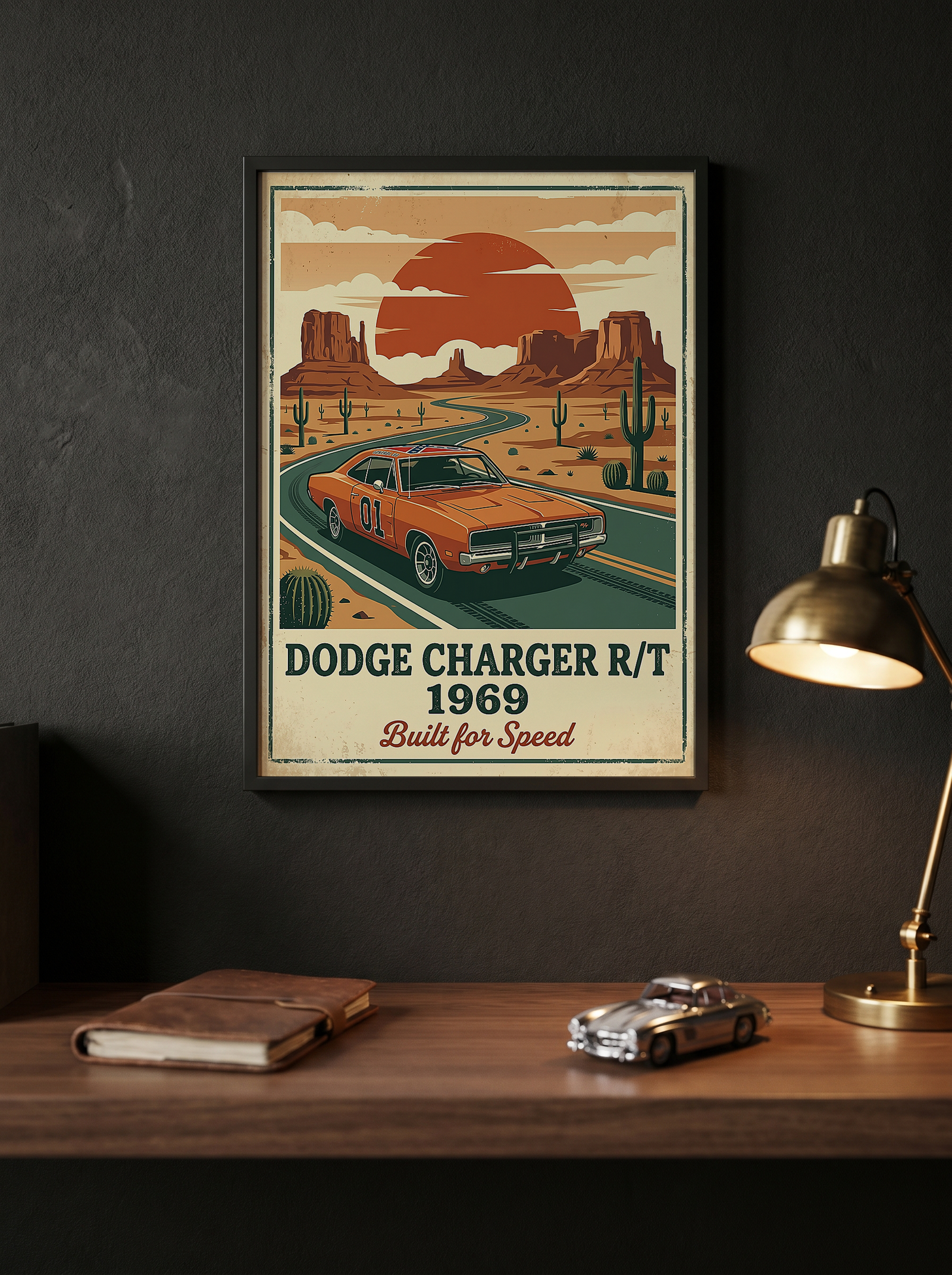 Dodge Charger R/T 1969 Poster — Vintage Muscle Car Monument Valley Print