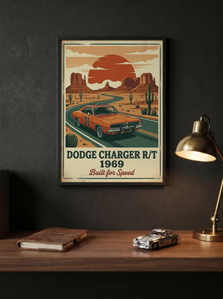 Dodge Charger R/T 1969 Poster — Vintage Muscle Car Monument Valley Print