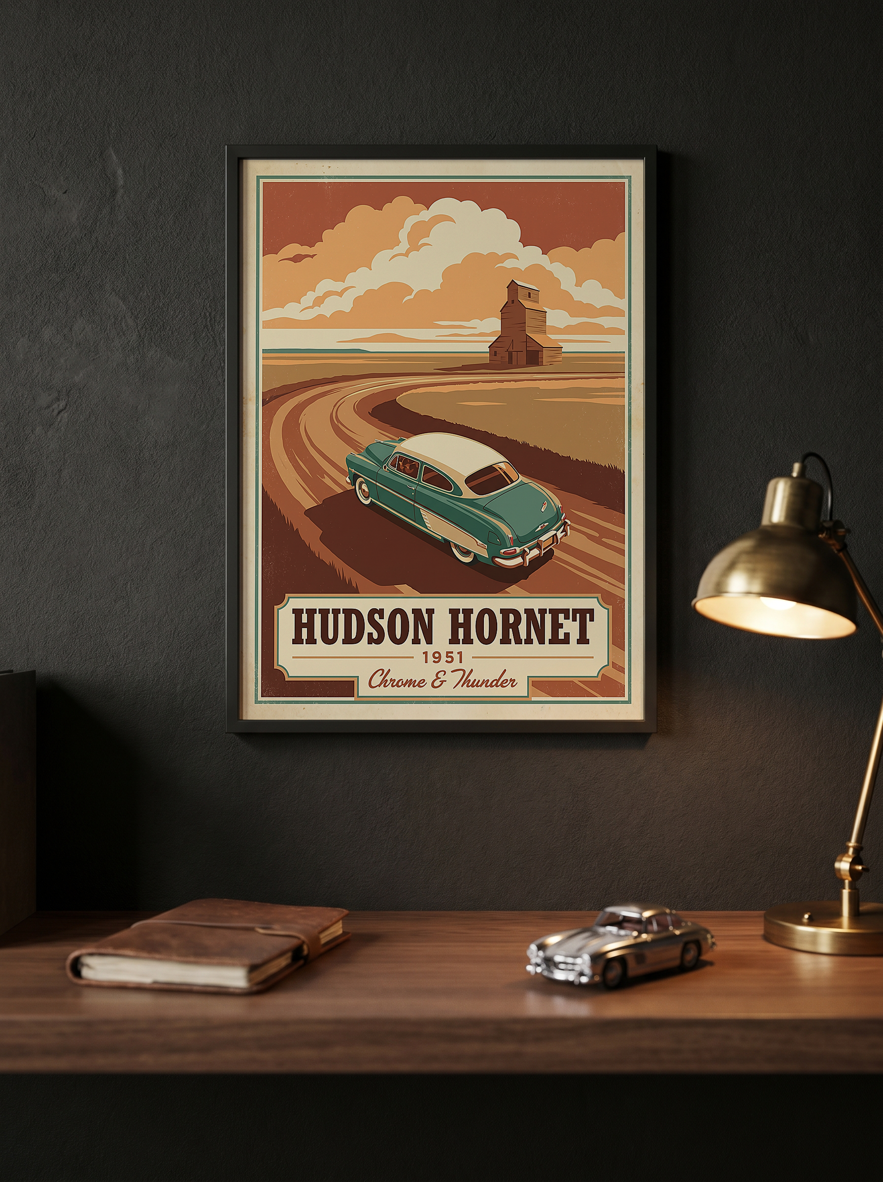 Hudson Hornet 1951 Poster — Vintage NASCAR Stock Car Prairie Print