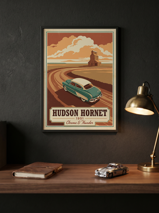 Hudson Hornet 1951 Poster — Vintage NASCAR Stock Car Prairie Print
