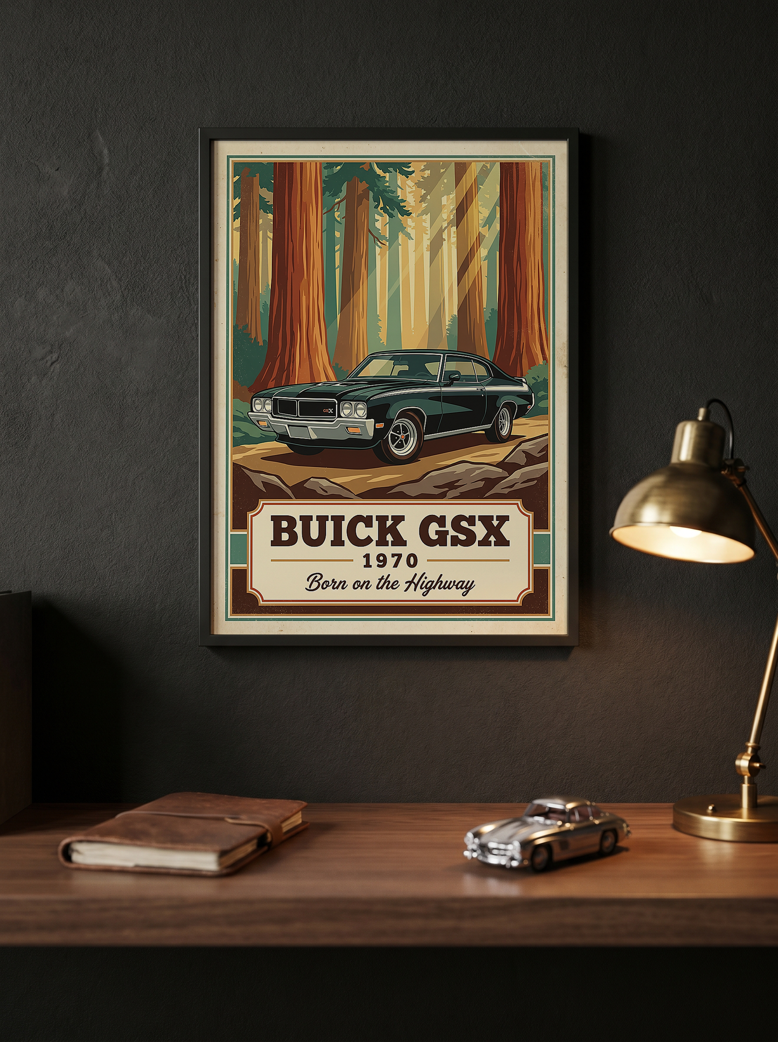 Buick GSX 1970 V2 Poster — Vintage Muscle Redwood Forest Light Beam Print
