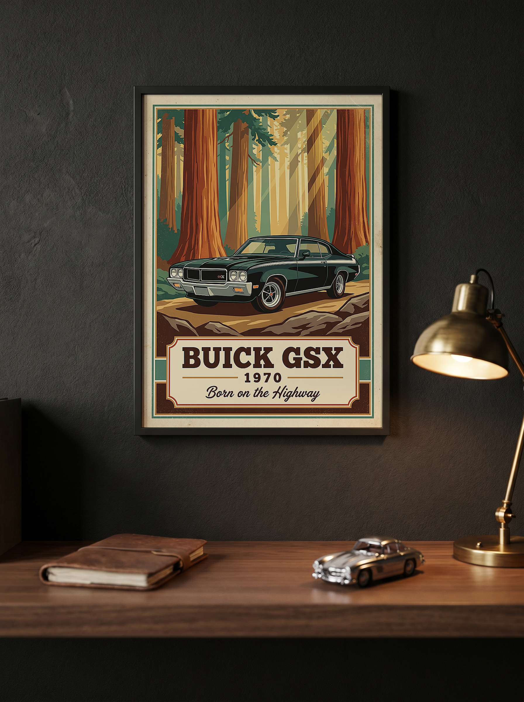 Buick GSX 1970 V2 Poster — Vintage Muscle Redwood Forest Light Beam Print