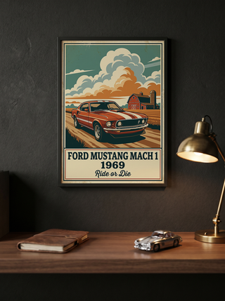 Ford Mustang Mach 1 1969 Poster — Vintage Muscle Country Sky Barn Print
