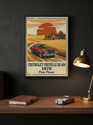 Chevrolet Chevelle SS 454 1970 Poster — Vintage Muscle Car Country Barn Print