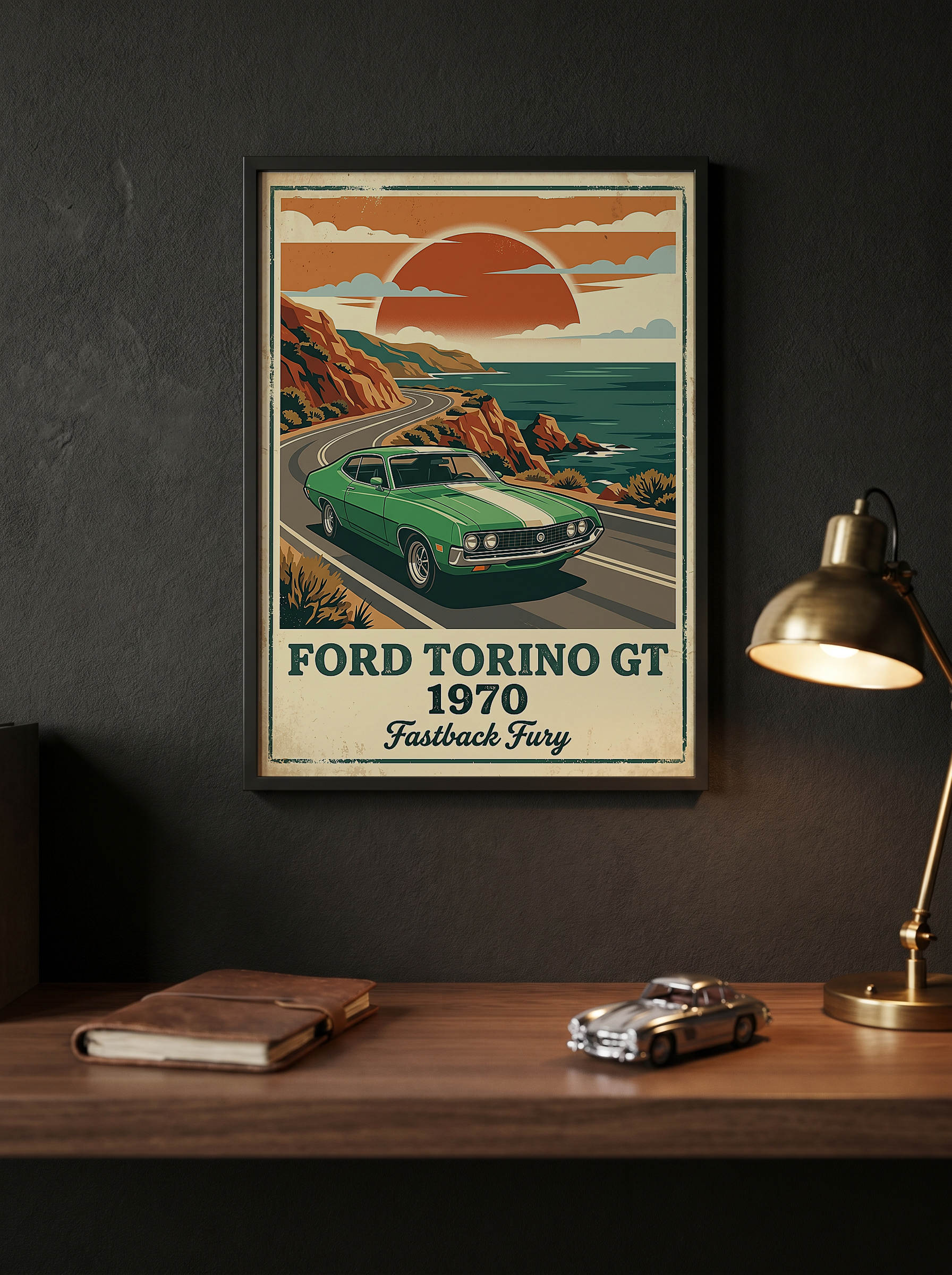 Ford Torino GT 1970 V2 Poster — Vintage Muscle Car Pacific Coast Curve Print