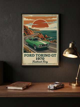 Ford Torino GT 1970 V2 Poster — Vintage Muscle Car Pacific Coast Curve Print