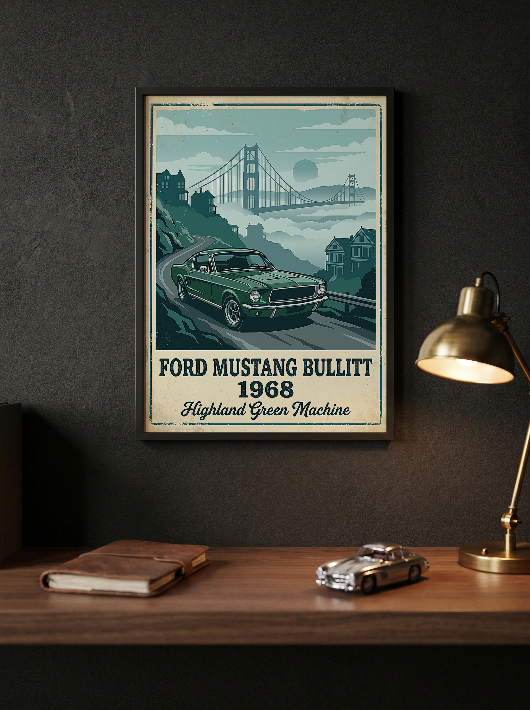 Ford Mustang Bullitt 1968 Poster — Vintage Muscle Car San Francisco Print