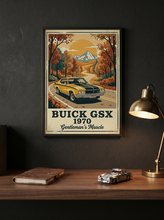 Buick GSX 1970 Poster — Vintage Muscle Car Fall Mountain Road Print