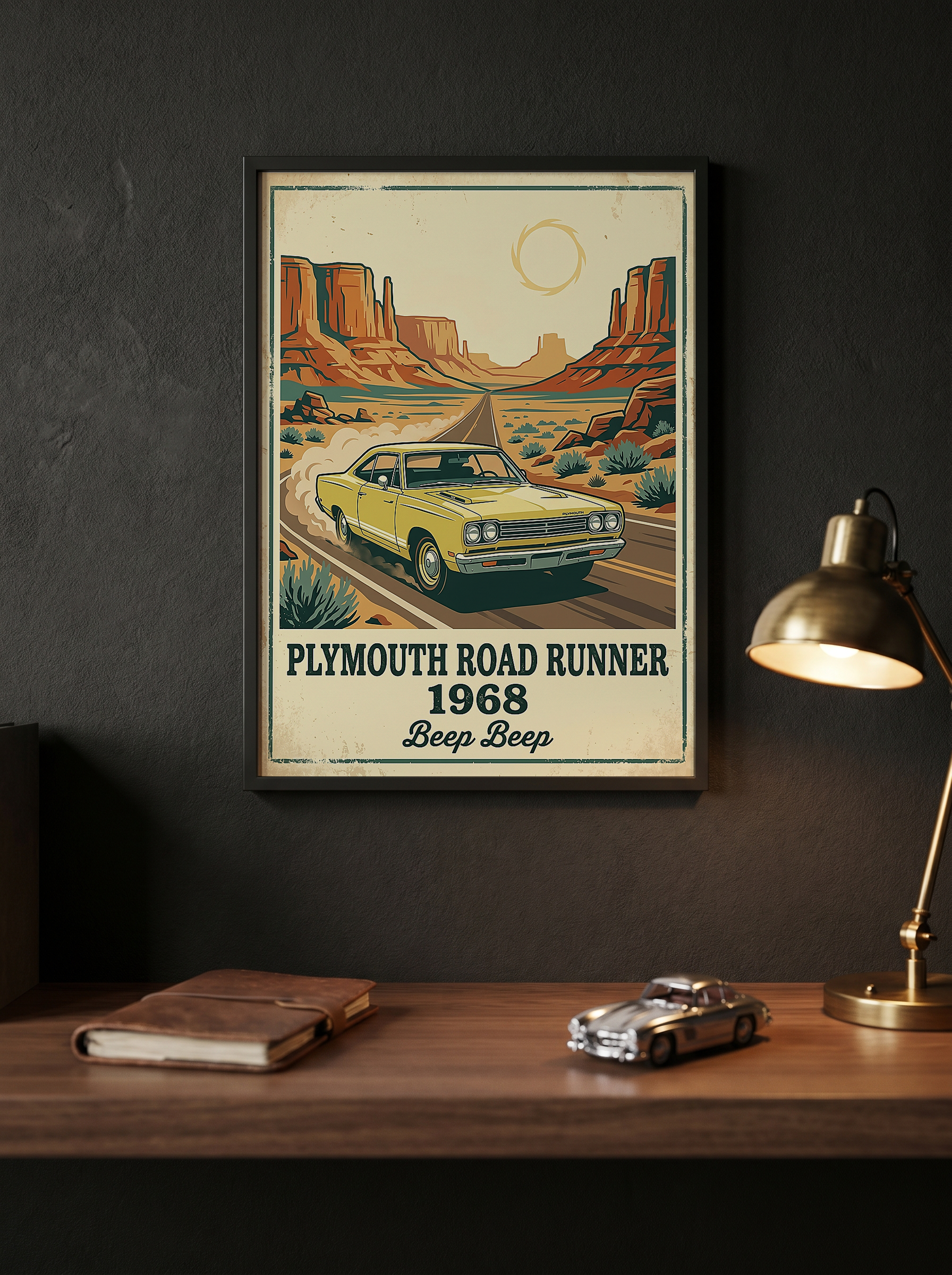 Plymouth Road Runner 1968 Poster — Vintage Muscle Car Monument Valley Print