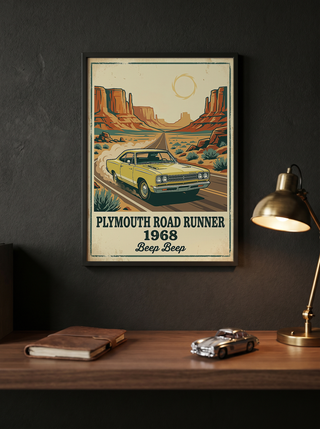 Plymouth Road Runner 1968 Poster — Vintage Muscle Car Monument Valley Print