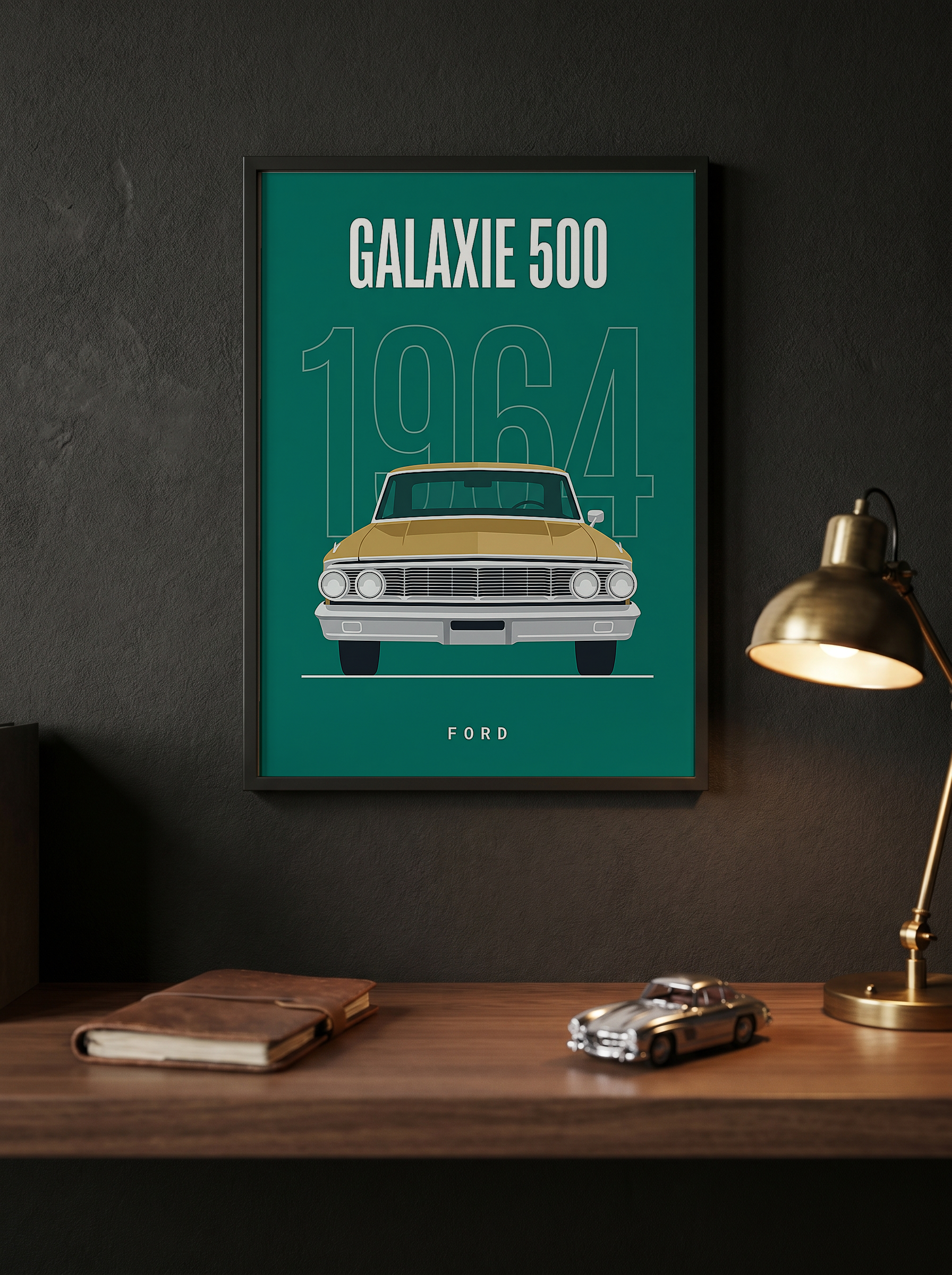 Ford Galaxie 500 1964 Minimalist Poster — Teal Full-Size Classic Line Art