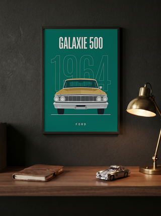 Ford Galaxie 500 1964 Minimalist Poster — Teal Full-Size Classic Line Art