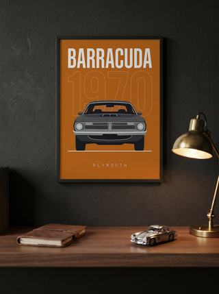 Plymouth Barracuda 1970 Minimalist Poster — Orange Muscle Car Line Art