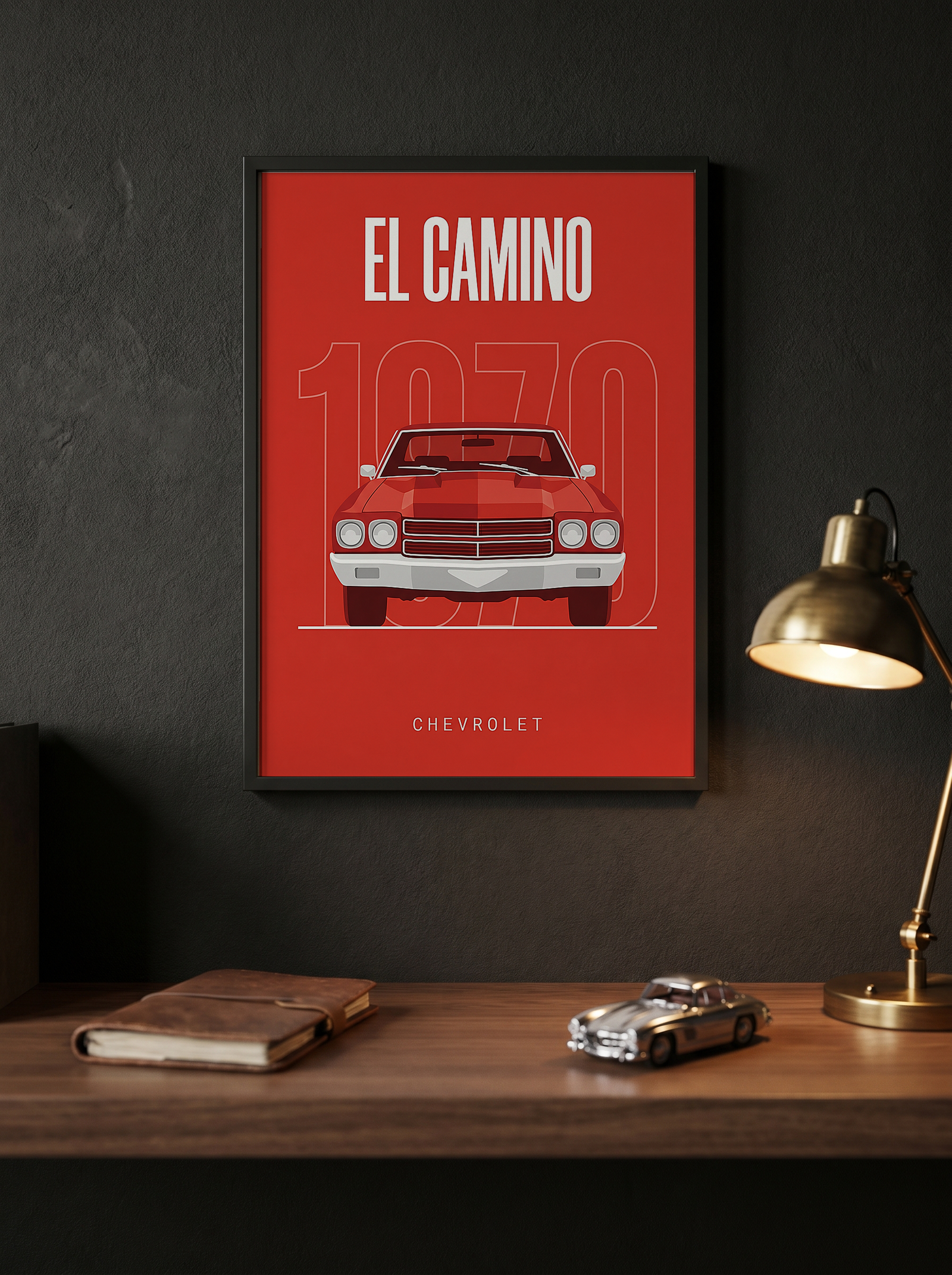 Chevrolet El Camino 1970 Minimalist Poster — Red Muscle Truck Line Art