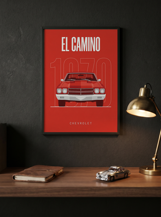 Chevrolet El Camino 1970 Minimalist Poster — Red Muscle Truck Line Art