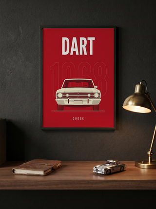 Dodge Dart 1968 Minimalist Poster — Ivory on Cherry Red Muscle Line Art