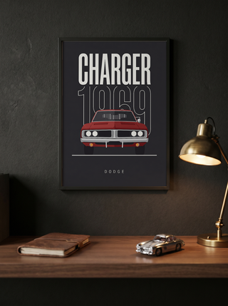 Dodge Charger 1969 V2 Charcoal Minimalist Poster — Muscle Car Line Art