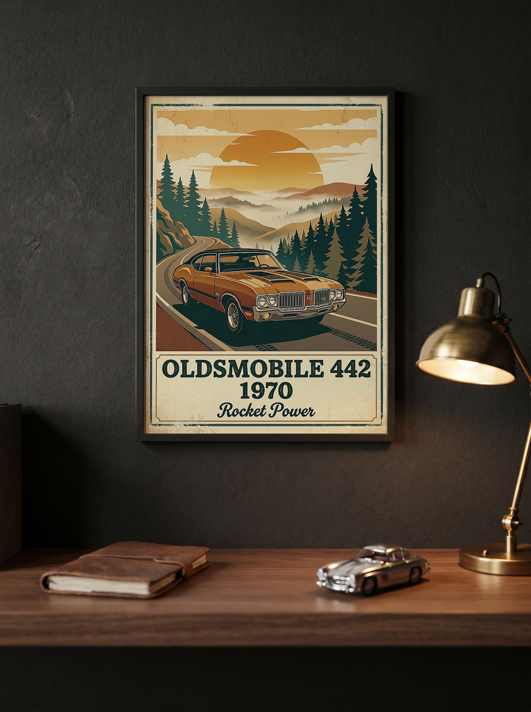 Oldsmobile 442 1970 Poster — Vintage Muscle Car Mountain Pine Print