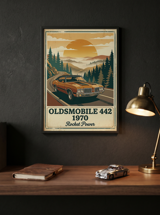 Oldsmobile 442 1970 Poster — Vintage Muscle Car Mountain Pine Print