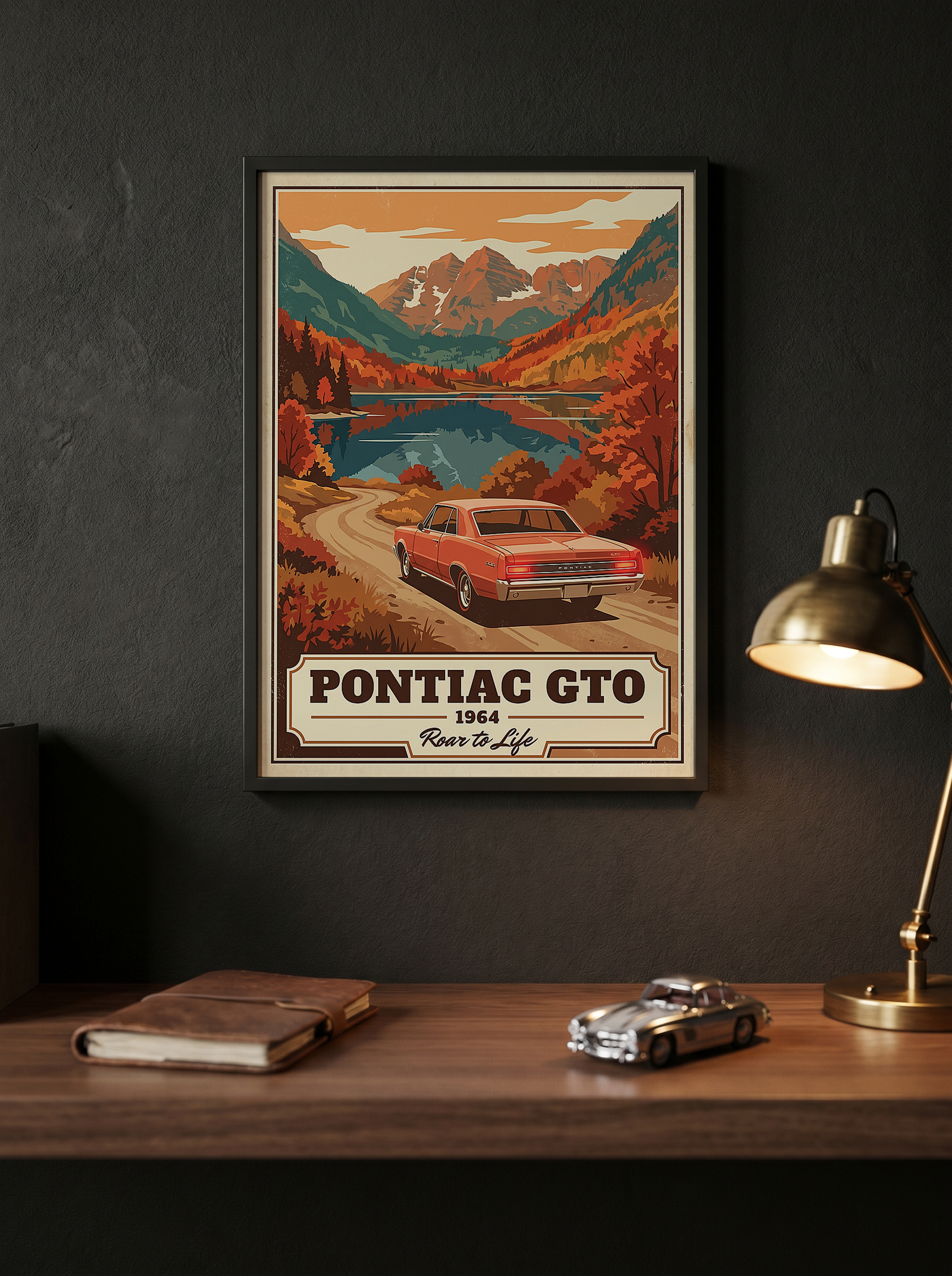 Pontiac GTO 1964 V4 Poster — Vintage Muscle Autumn Mountain Lake Print