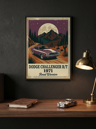 Dodge Challenger R/T 1971 Poster — Vintage Muscle Car Desert Moon Print