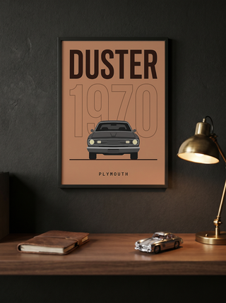 Plymouth Duster 1970 Minimalist Poster — Terracotta Muscle Car Line Art