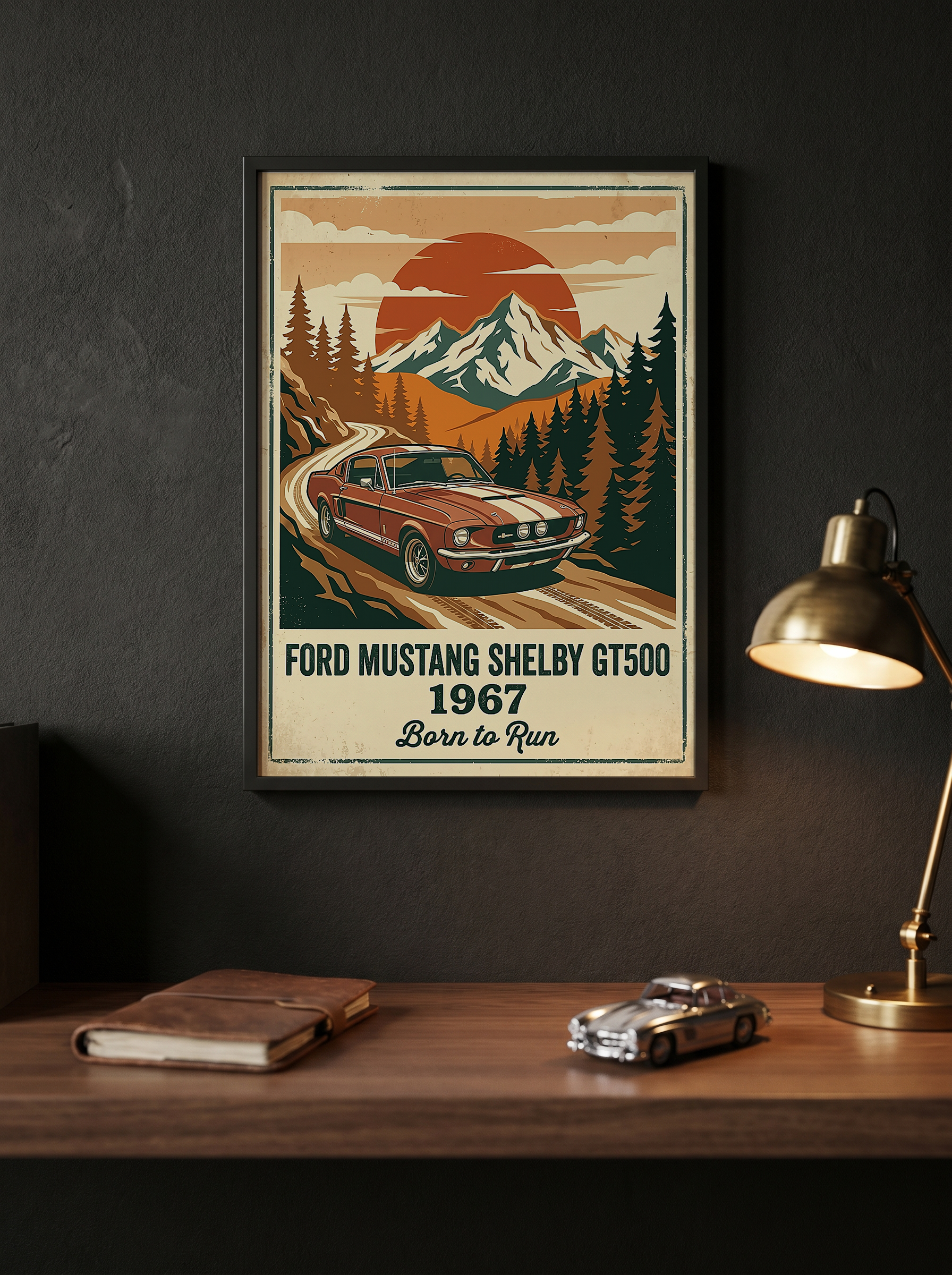 Ford Mustang Shelby GT500 1967 Poster — Vintage Muscle Car Mountain Pine Print