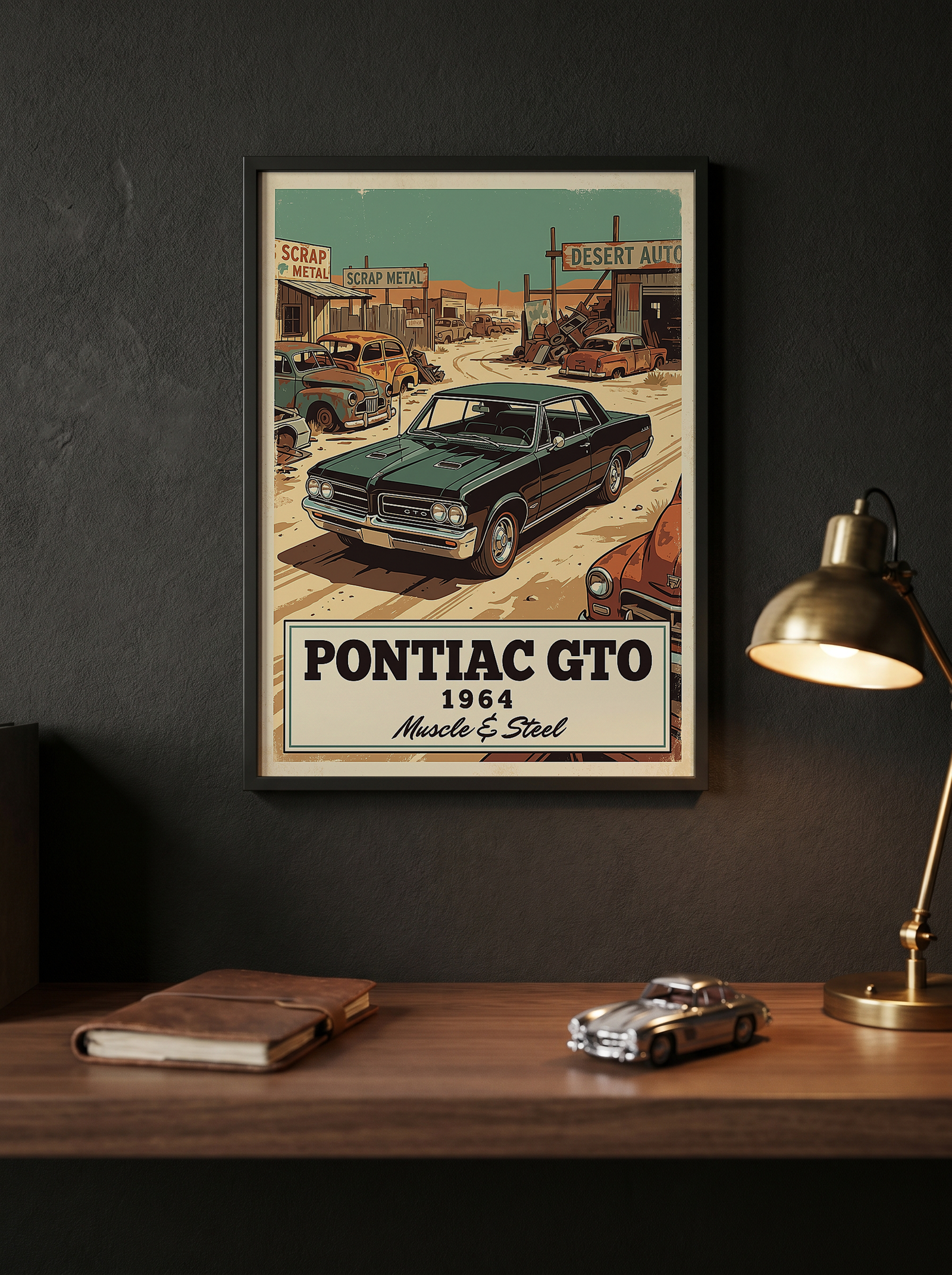 Pontiac GTO 1964 V2 Poster — Vintage Muscle Desert Junkyard Print