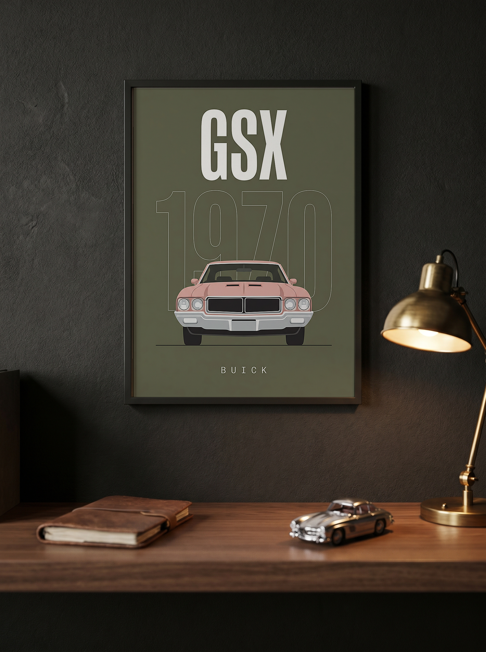Buick GSX 1970 Minimalist Poster — Olive Sage Muscle Car Line Art