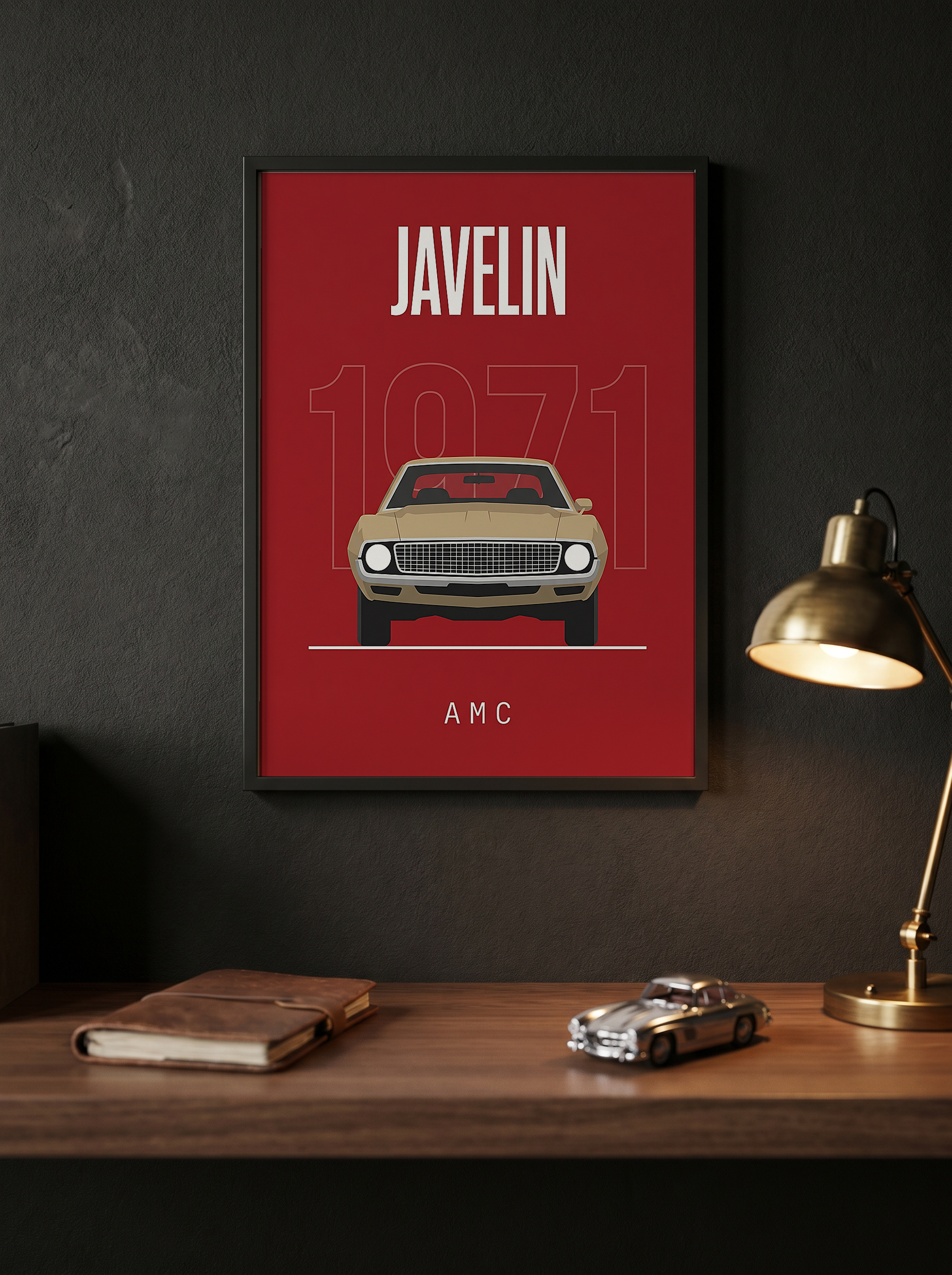 AMC Javelin 1971 Minimalist Poster — Red Muscle Car Line Art