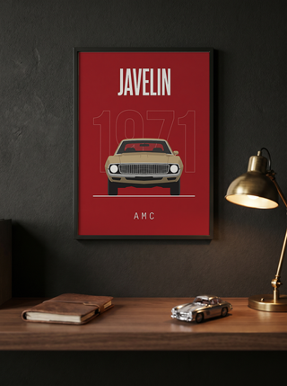 AMC Javelin 1971 Minimalist Poster — Red Muscle Car Line Art