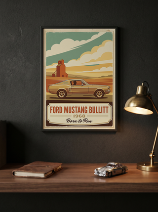 Ford Mustang Bullitt 1968 V2 Poster — Vintage Muscle Country Silo Print