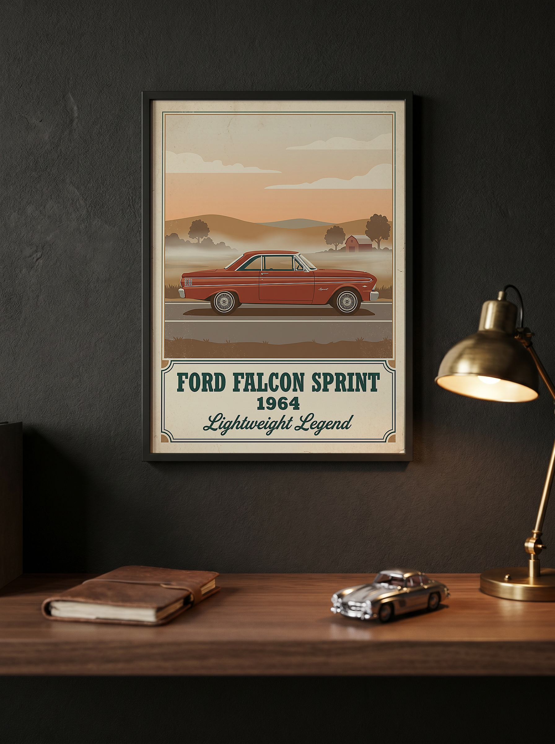 Ford Falcon Sprint 1964 Poster — Vintage Muscle Car Misty Country Road Print