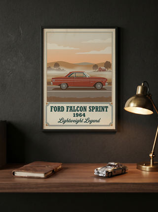 Ford Falcon Sprint 1964 Poster — Vintage Muscle Car Misty Country Road Print