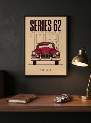Cadillac Series 62 1953 Minimalist Poster — Cream Classic Car Line Art