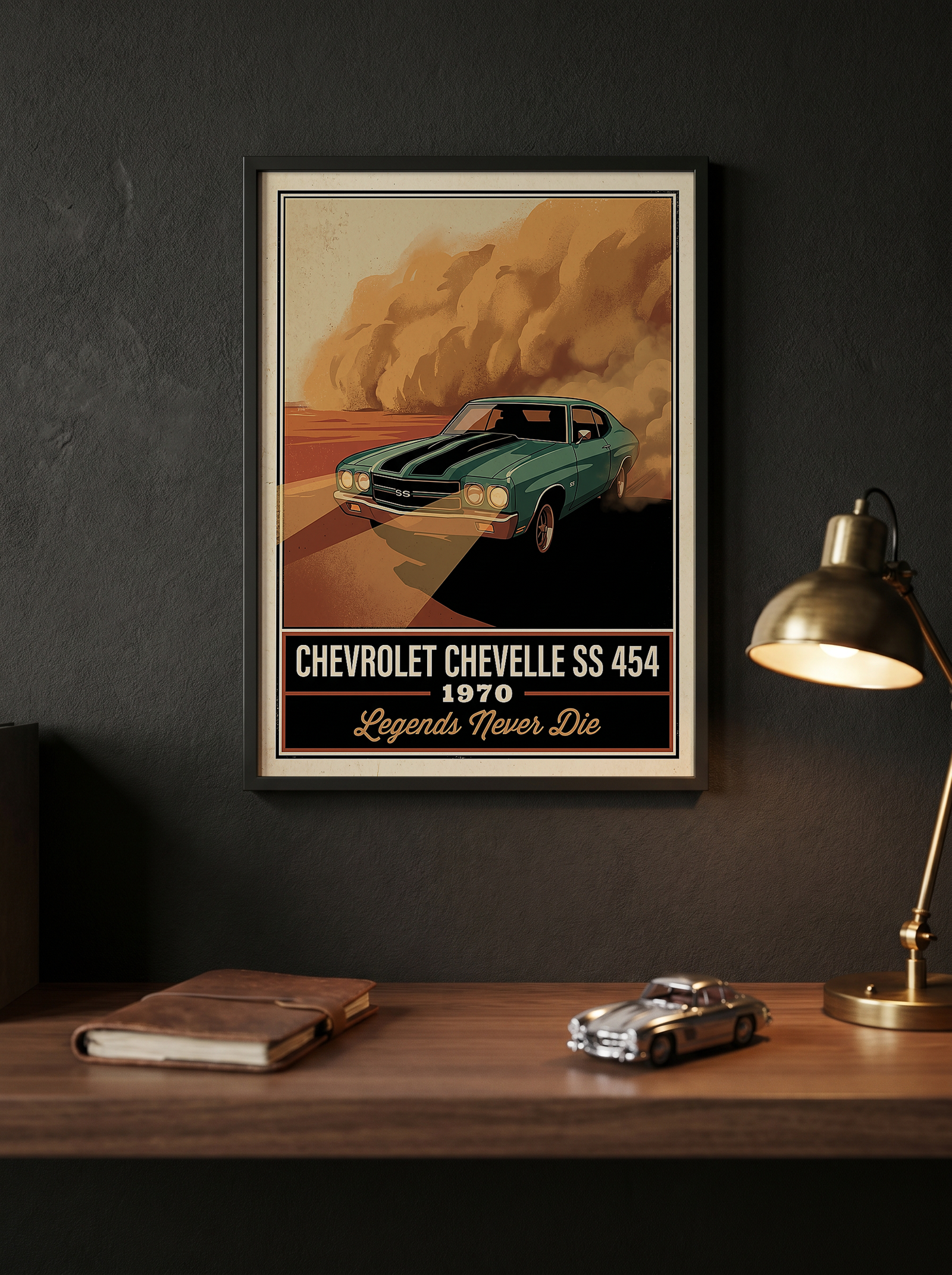 Chevrolet Chevelle SS 454 1970 V7 Dust Storm Poster — Vintage Muscle Car Action Print